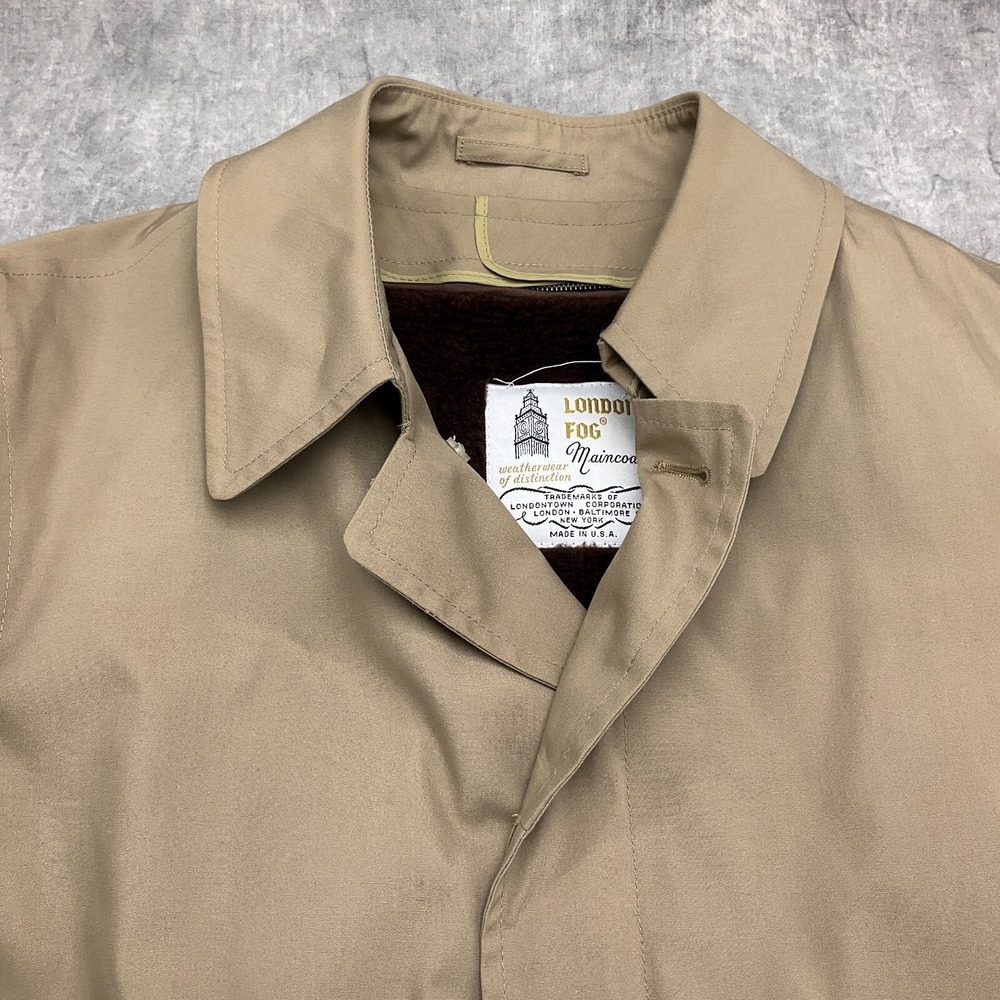 London Fog Trench Maincoats Men 42S Tan Rain Overcoat Career Classic USA VTG - Picture 2 of 15